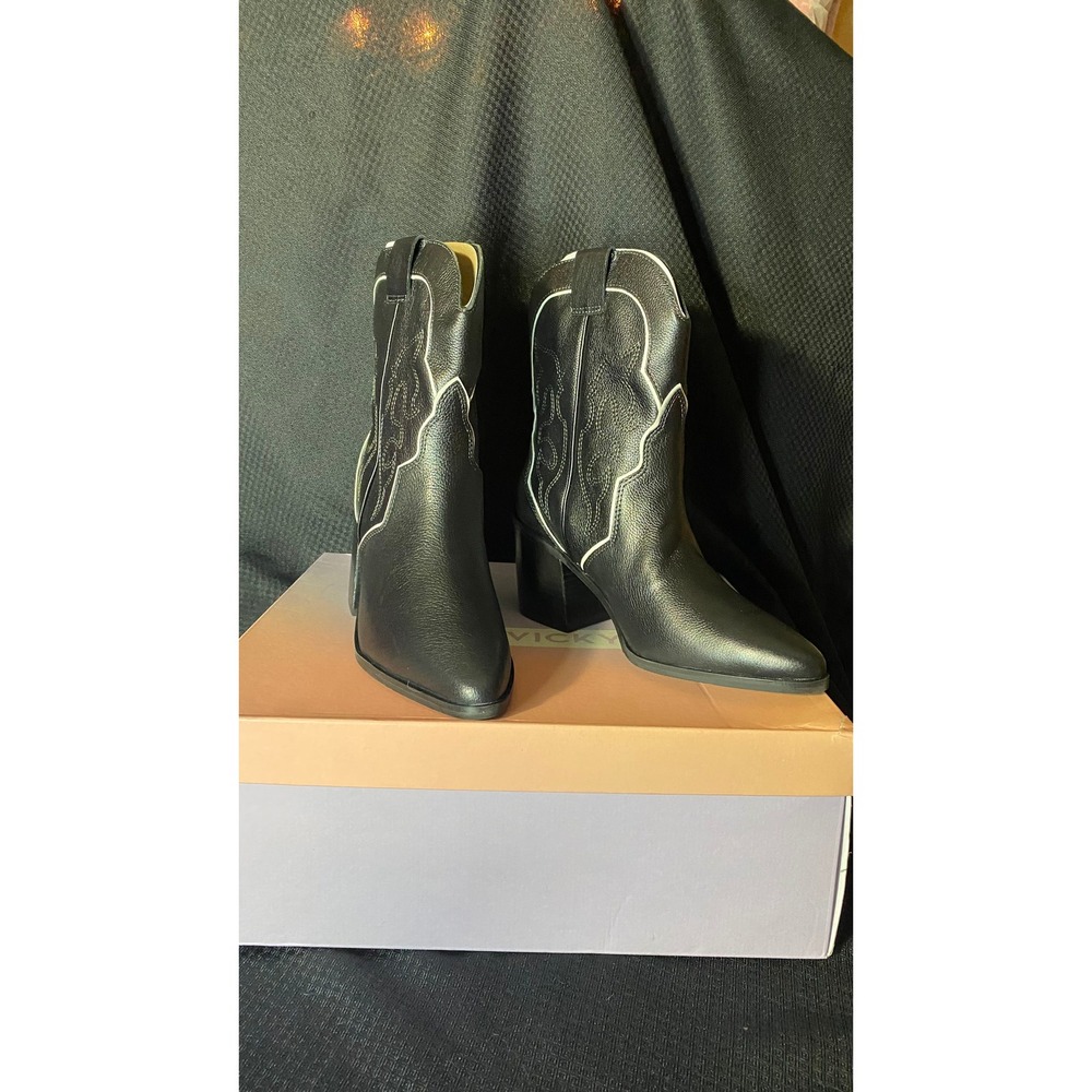 Lisa Vicky Campus-V Black Tumbled Leather Western Cowboy Boots Womens 8.5 NEW - Picture 11 of 12